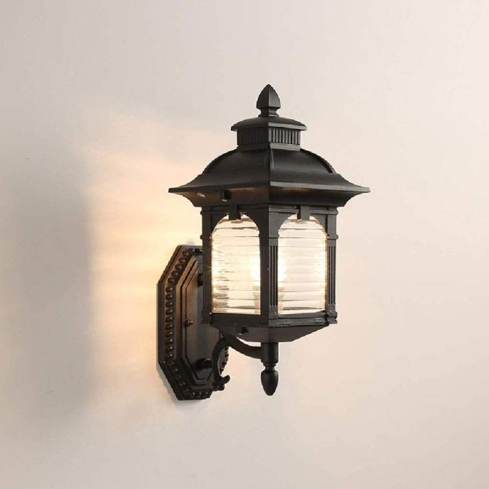 Classic Black Outdoor Wall Lantern with Antique Glass