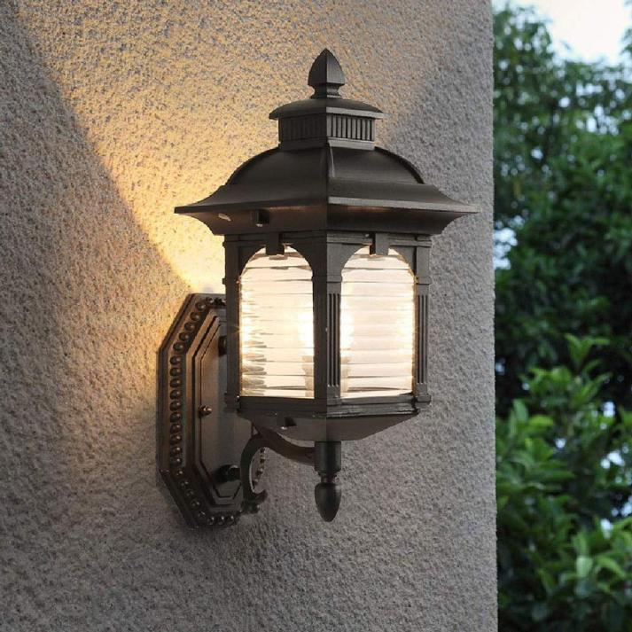 Classic Black Outdoor Wall Lantern with Antique Glass