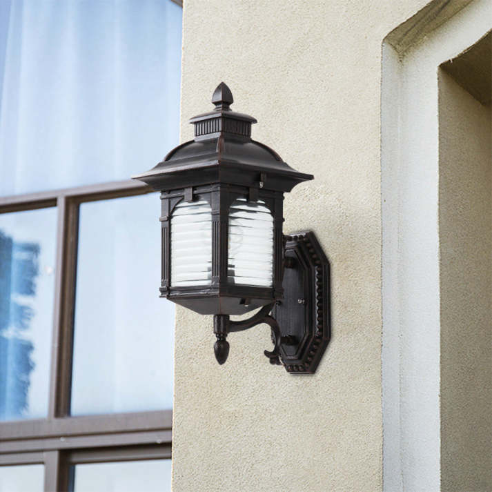 Classic Black Outdoor Wall Lantern with Antique Glass