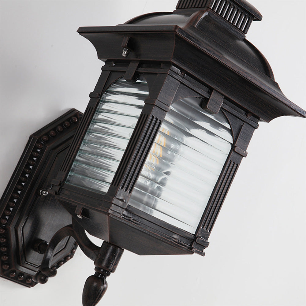 Classic Black Outdoor Wall Lantern with Antique Glass