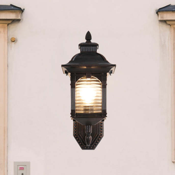 Classic Black Outdoor Wall Lantern with Antique Glass