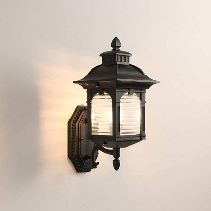 Classic Black Outdoor Wall Lantern with Antique Glass