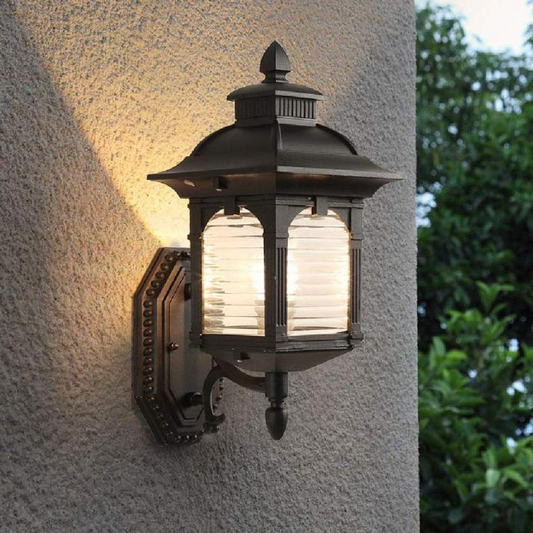 Classic Black Outdoor Wall Lantern with Antique Glass