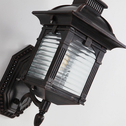 Classic Black Outdoor Wall Lantern with Antique Glass